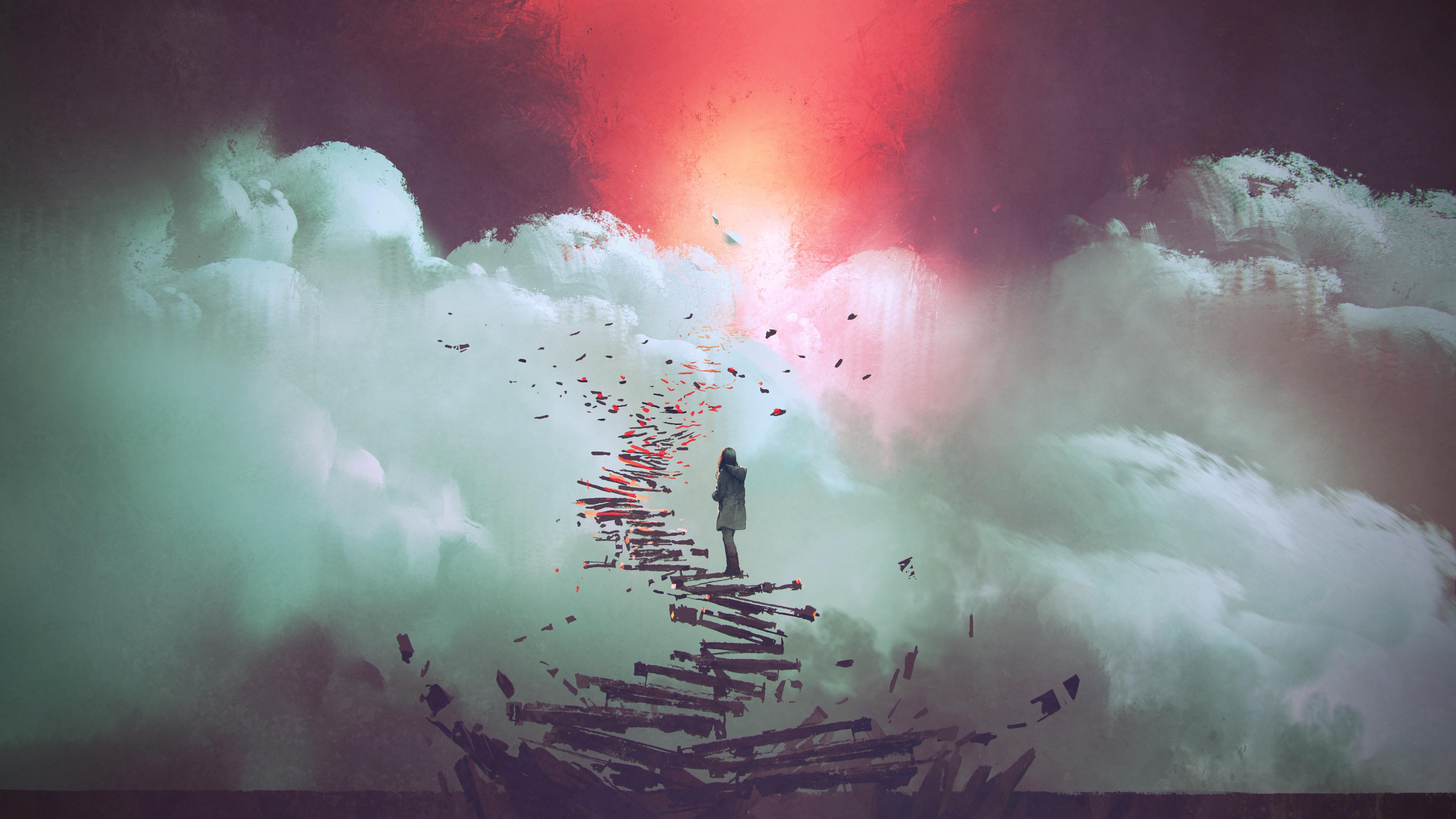 幻境中的孤独 抽象 梦幻 红色 4K