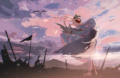 暮色中的巨鸟 幻想场景 动漫风格 紫色调 4K