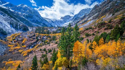 秋山雪岭 山脉 秋季 雪山 4K