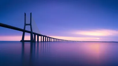 跨海大桥暮色 桥梁 日落 蓝色调 4K