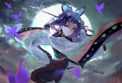 夜幕下的神秘战士 幻想 夜晚 紫色蝴蝶 2K