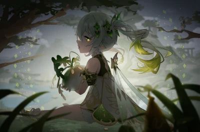 幽林绿意少女 动漫风格 森林场景 绿色调 4K