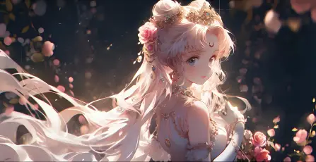 花雨中的梦幻少女 动漫少女 粉色长发 花瓣飞舞 4K