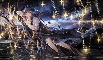 星夜下的天使少女 动漫风格 幻想 星空 4K