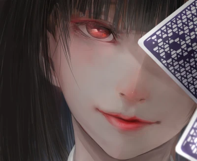 红眸执牌者 动漫风格 红色瞳孔 扑克牌 2K