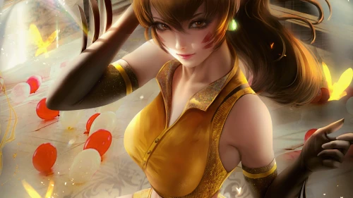 金衣少女与花瓣 动漫插画 游戏角色 金色 4K