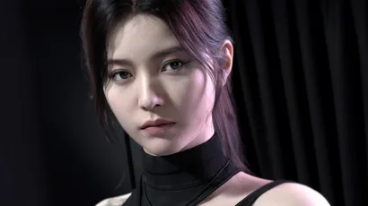 黑色高领服装的女性 时尚 黑色 高领 4K