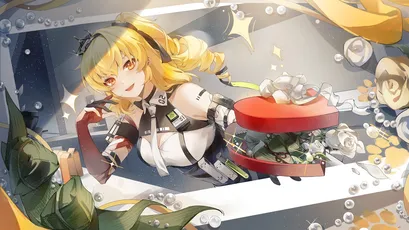 礼物与少女 动漫风格 金色头发 红色礼盒 1080P