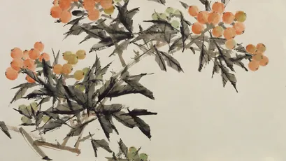 秋枝硕果图 国画 花鸟 橙色果实 1080P