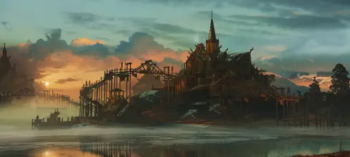 暮色湖畔古堡 奇幻 城堡 黄昏 4K