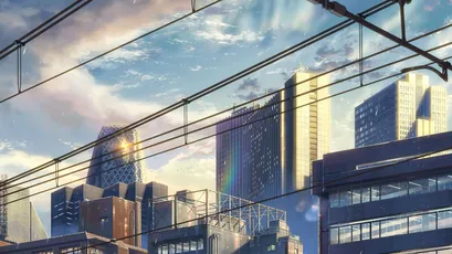 都市晨光 城市景观 动漫风格 蓝天白云 4K
