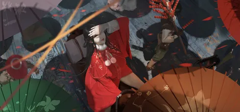 秋日和风 和服 扇子 红色 1080P