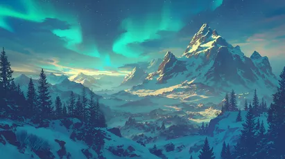极光雪山 雪山 极光 冬季 4K
