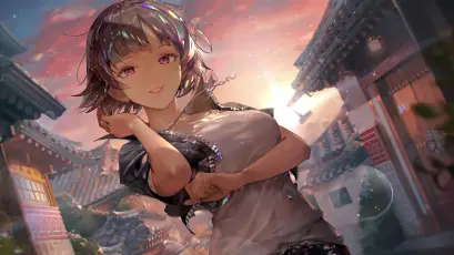 古风少女的黄昏 动漫 少女 古风建筑 4K