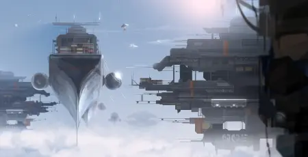 天空舰队悬浮云海 科幻场景 天空舰队 云海 2K