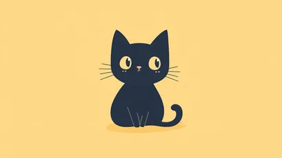 可爱黑猫 卡通 简约 黄色背景 4K