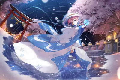 雪夜神女 场景:夜晚 风格:动漫 颜色:蓝色 4K