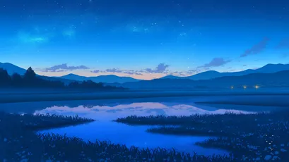 夜色湖畔 自然风景 夜晚 蓝色调 4K
