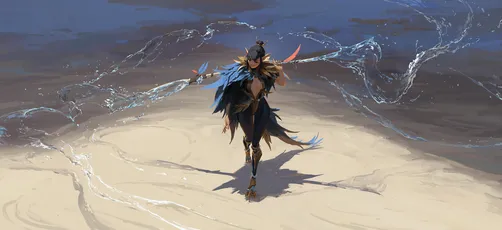 神秘海滩上的奇幻角色 海滩 奇幻 蓝色 2K