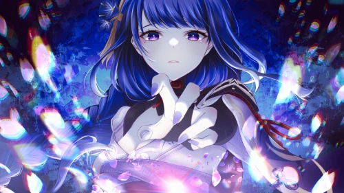 蓝发少女与幻彩蝴蝶 动漫风格 蓝色系 发光蝴蝶 2K