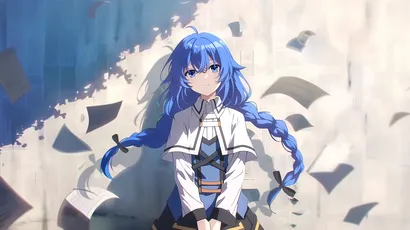 蓝发少女静坐 动漫 蓝发 少女 4K
