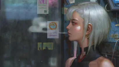 未来都市的神秘女子 科幻 未来城市 银发 2K