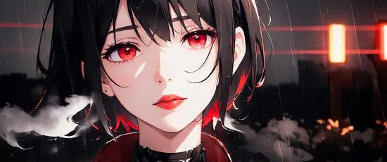雨夜红眼少女 雨夜 动漫风格 红色眼睛 2K