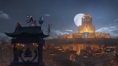 夜城月影 奇幻城市 东方建筑 满月夜景 1080P