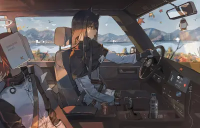秋日车内静思 动漫风格 秋季 车内场景 SD
