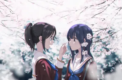 樱花树下的少女 樱花 校园 日系动漫 4K