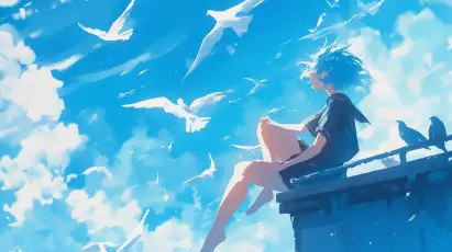 天空中的自由 天空 海鸥 人物 2K