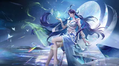 月夜幻影女神 幻想 动漫风格 蓝色调 8K