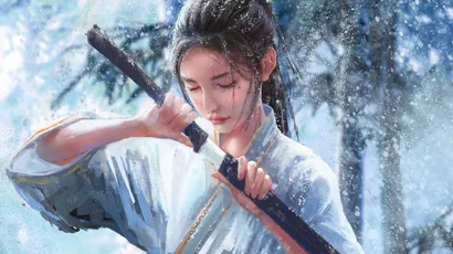 雪中持剑的少女 冬季 古风 冷色调 4K