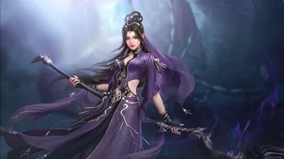 紫衣魔女持杖 奇幻 古风 紫色 4K