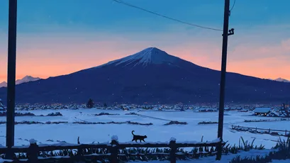 富士山雪景 富士山 雪景 日落 4K
