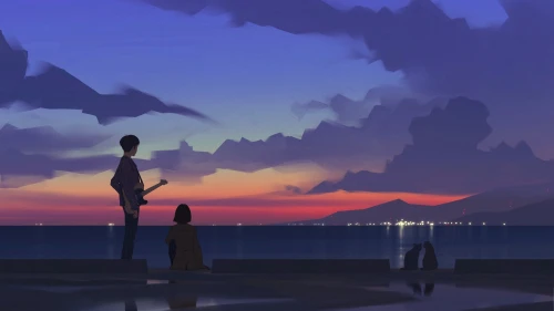 暮色琴韵 海边 黄昏 吉他 1080P