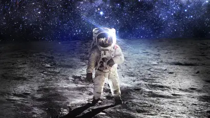 月球上的宇航员 月球表面 太空探索 星空背景 4K