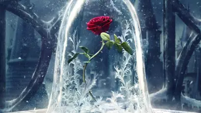 玻璃罩下的红玫瑰 玫瑰 玻璃罩 冰雪 1080P