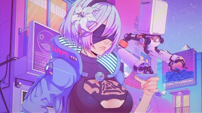 未来都市少女 赛博朋克 科幻 紫色 2K