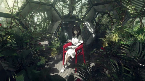 温室中的少女 温室 植物 动漫风格 4K