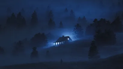 孤屋夜景 夜晚 孤屋 森林 2K