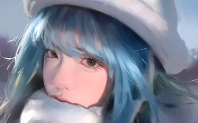 蓝发少女冬日 动漫 冬季 蓝发 2K