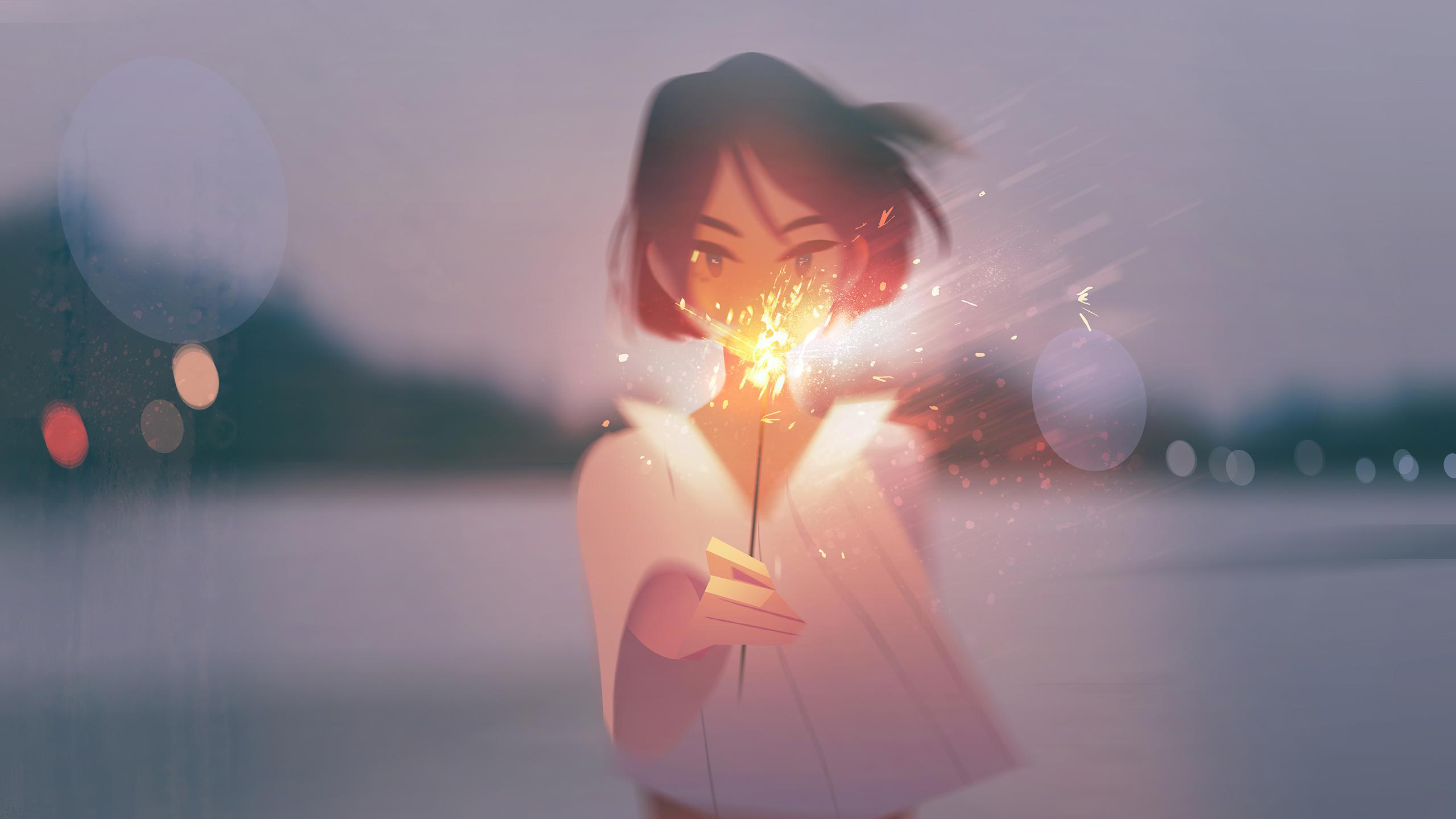 火花少女 动漫风格 黄昏 火花 2K