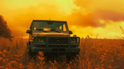 夕阳下的越野车 越野车 夕阳 金色 2K