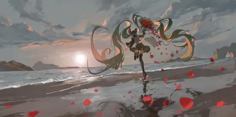 海边少女 海边 少女 花瓣 4K
