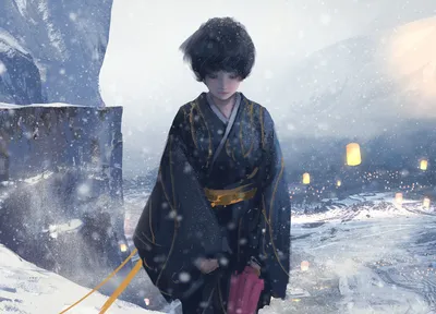 雪夜和服女子 雪景 和服 冬季 4K