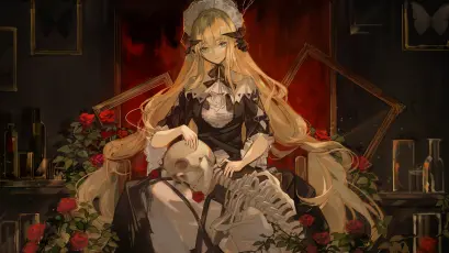 女仆与骷髅的暗黑场景 暗黑风格 女仆 骷髅 2K