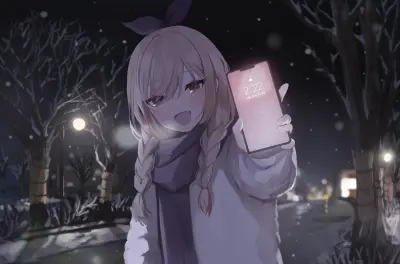 冬夜雪景中的少女 冬季 夜晚 雪景 4K