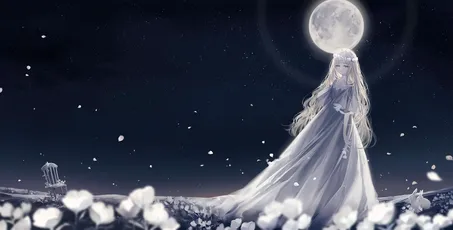 月下花海少女 夜晚 梦幻风格 白色调 8K
