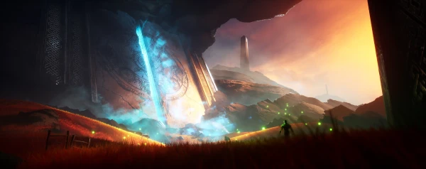 奇幻峡谷光影奇景 奇幻场景 黄昏光影 蓝色光柱 2K